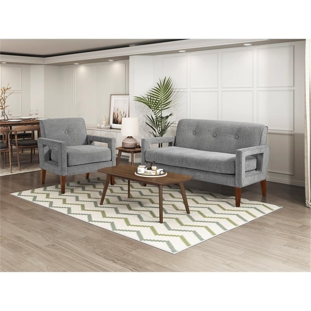 Pemberly Row Mid-Century Chenille Fabric Chair in Gray Finish