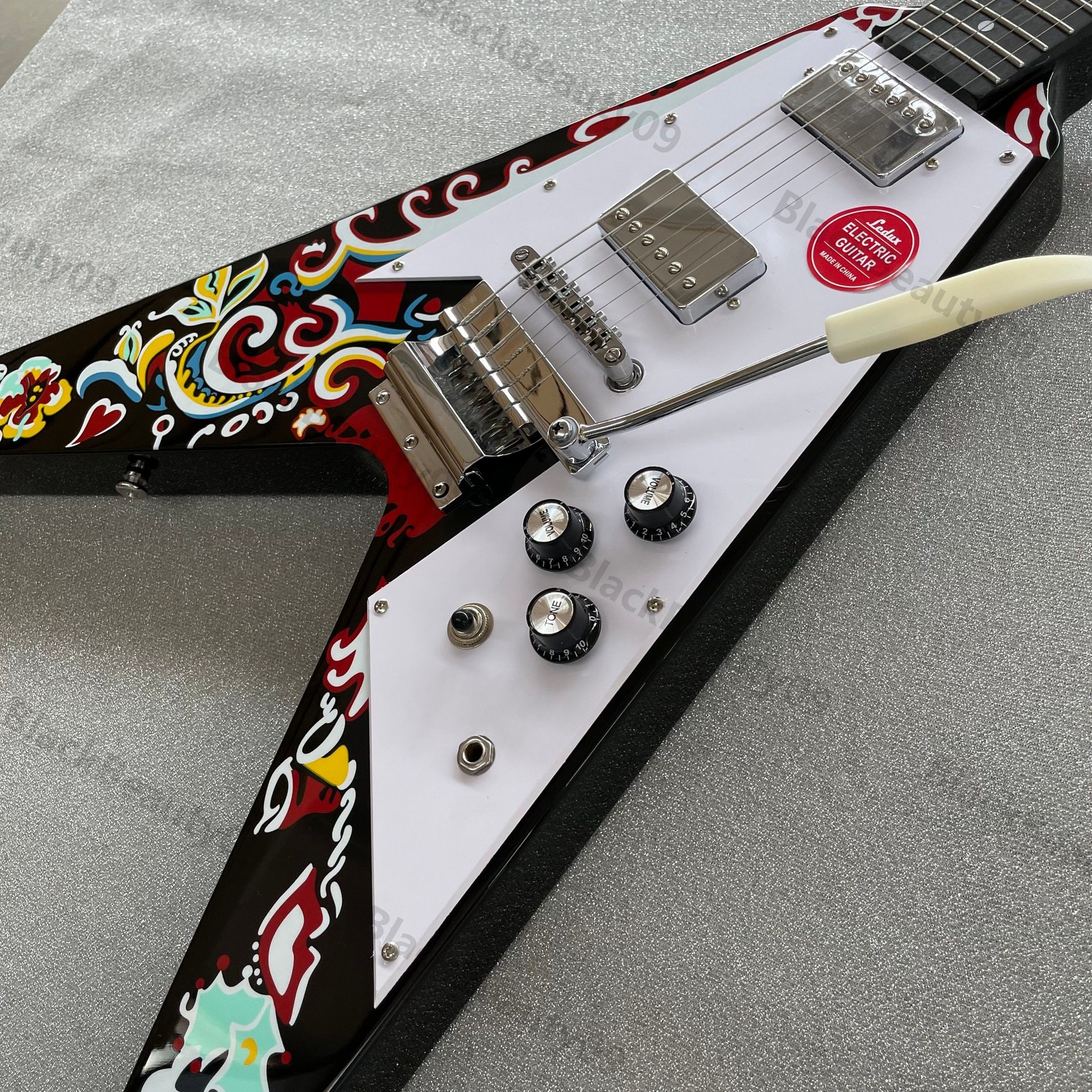 V Shape Solid Body Electric Guitar Stainless Rounded Fret Edge Water Transfer US