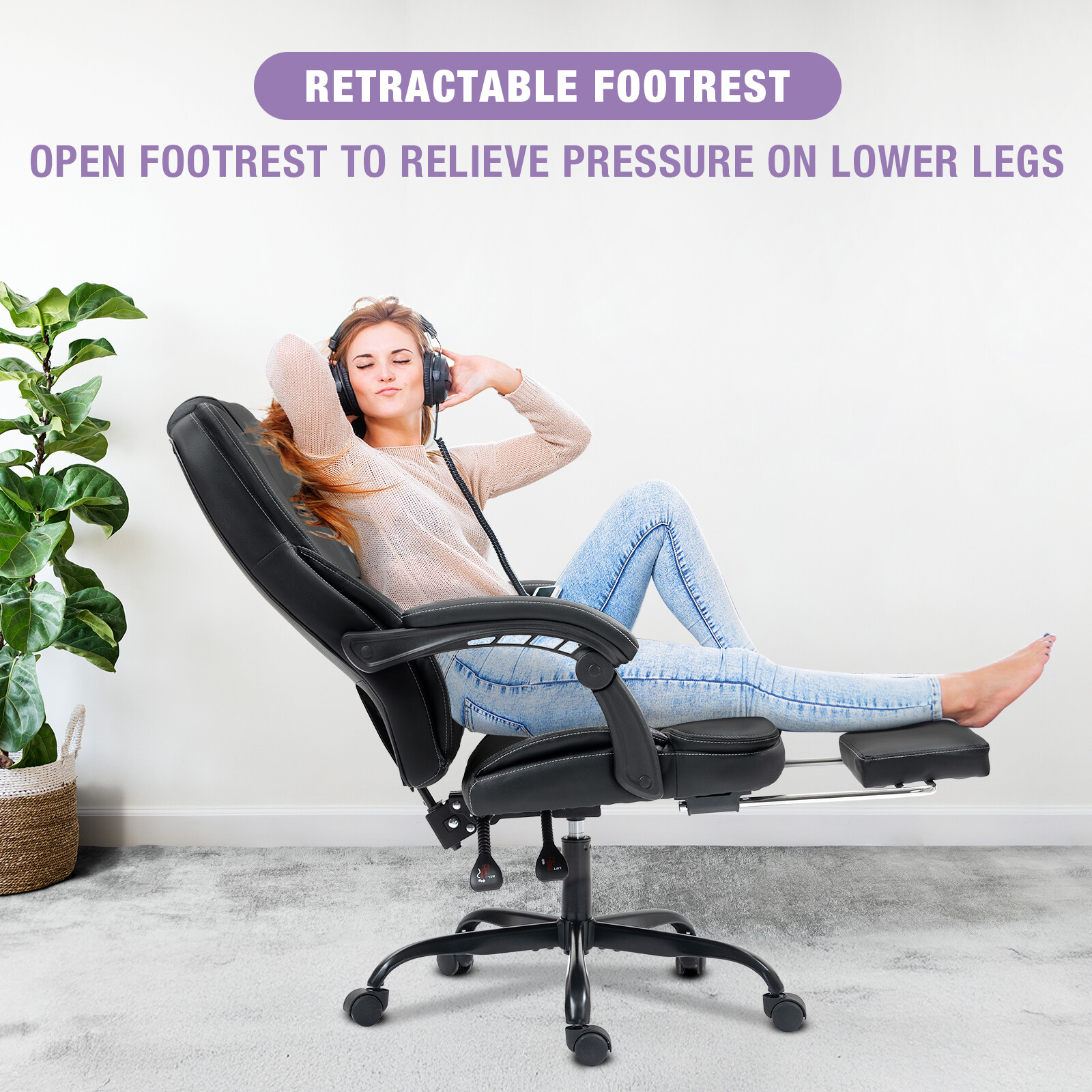 Big and Tall Executive Office Chair with Footrest, Ergonomic Recliner Desk Chair