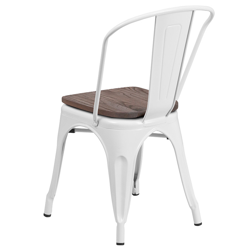 Industrial Style White Metal Stackable Restaurant Chair with Wood Seat
