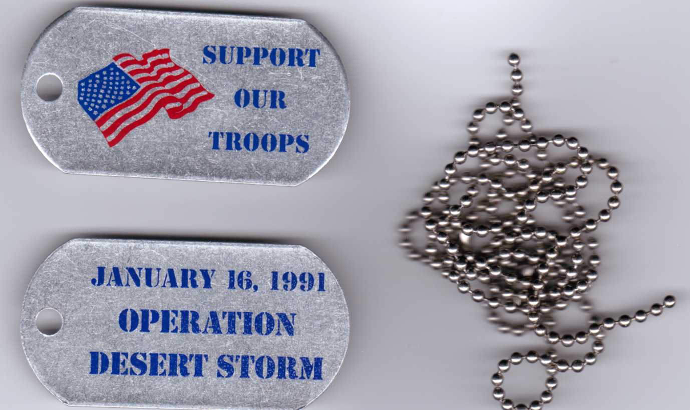 US ARMY OPERATION DESERT STORM DOG TAGS "SUPPORTING OUR TROOPS" PAIR NIP