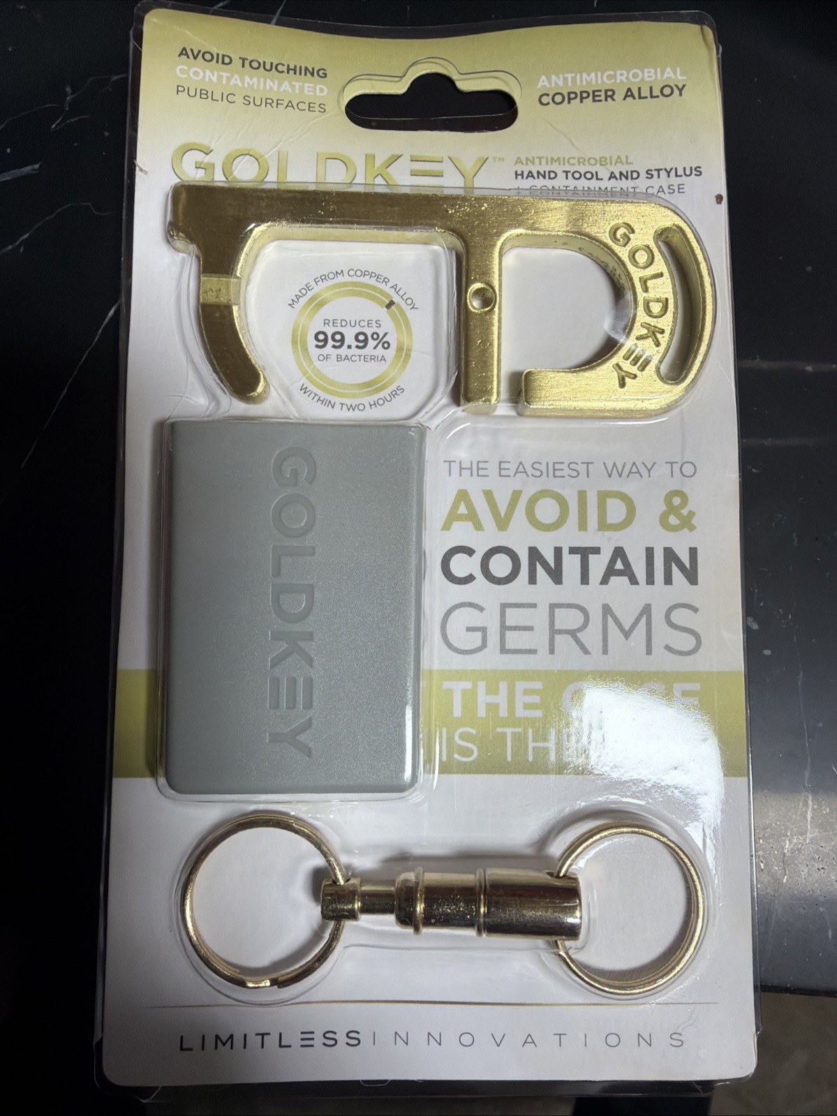 GoldKey Antimicrobial Copper Hand Tool Stylus White Containment Case Key Chain