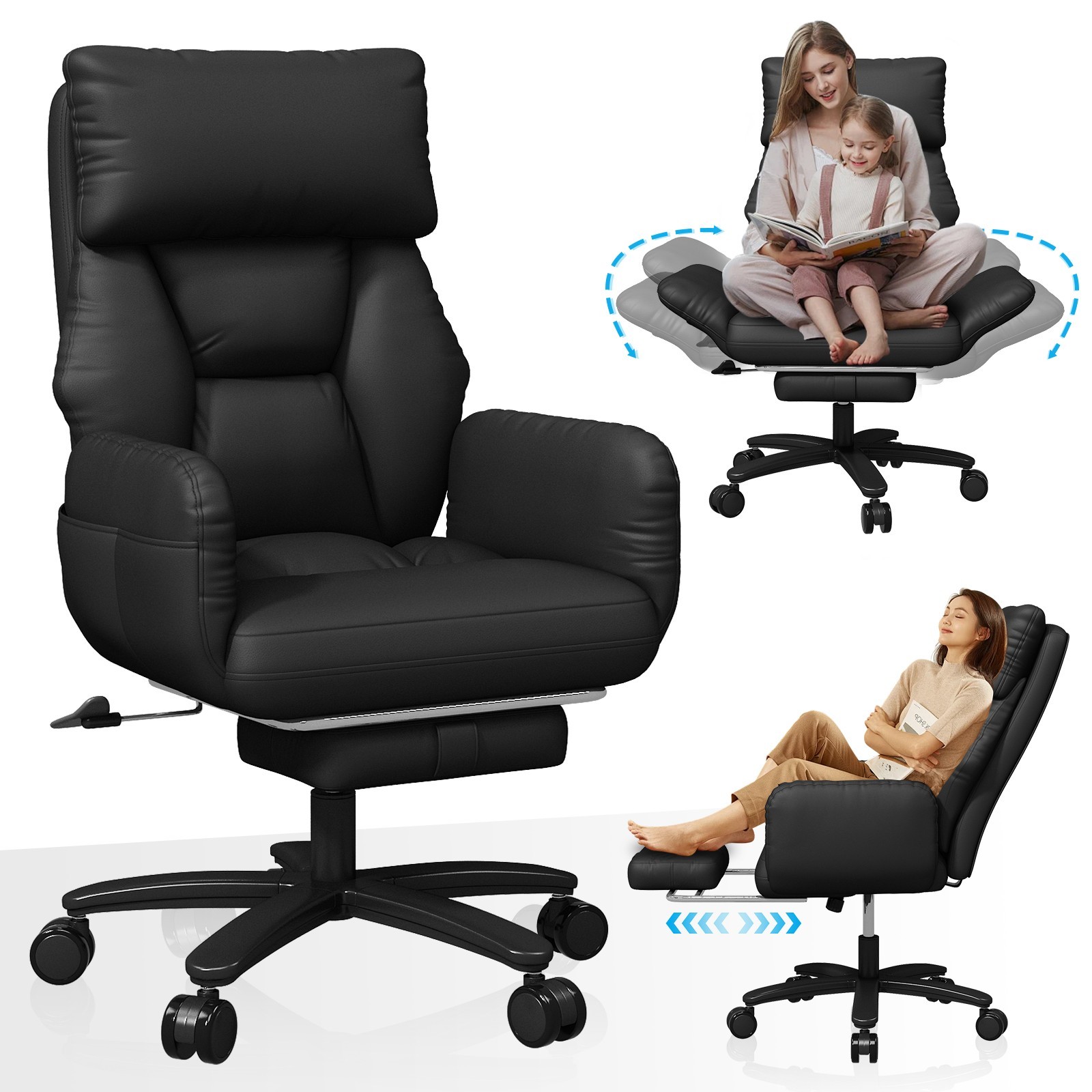 Cross Legged  Desk Chair 500lbs Reclin  Big and Tall Office Chair with Footrest