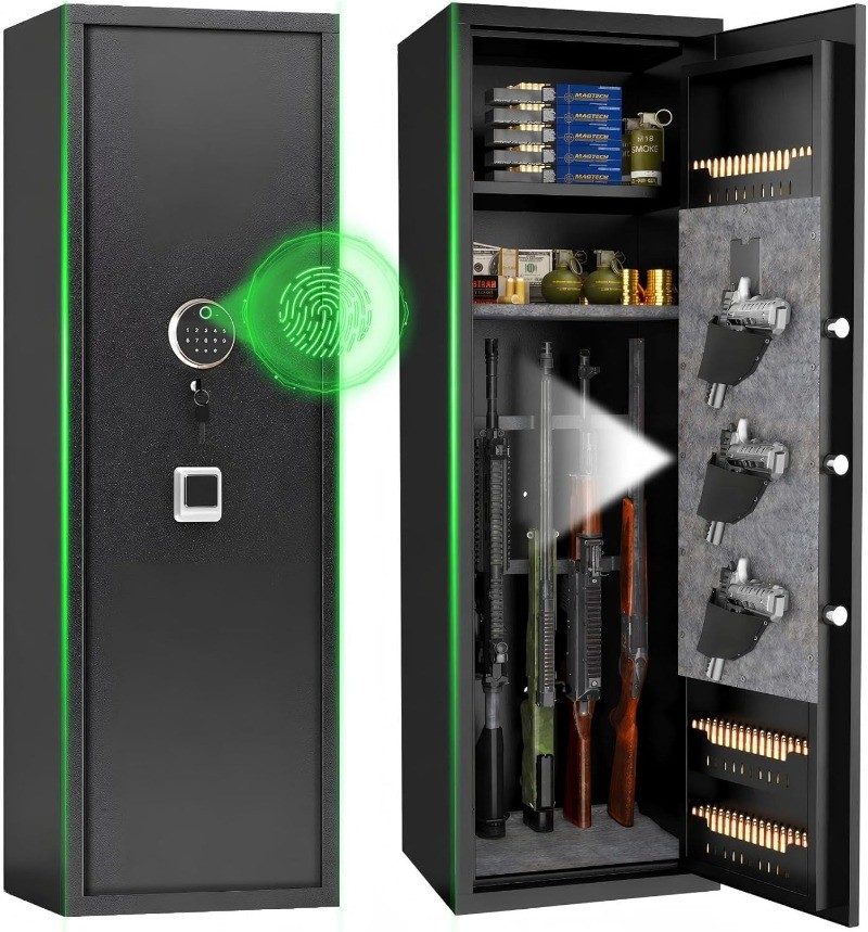 10-12 Gun Safe Biometric Fingerprint & Digital Keypad Locking Security Cabinet