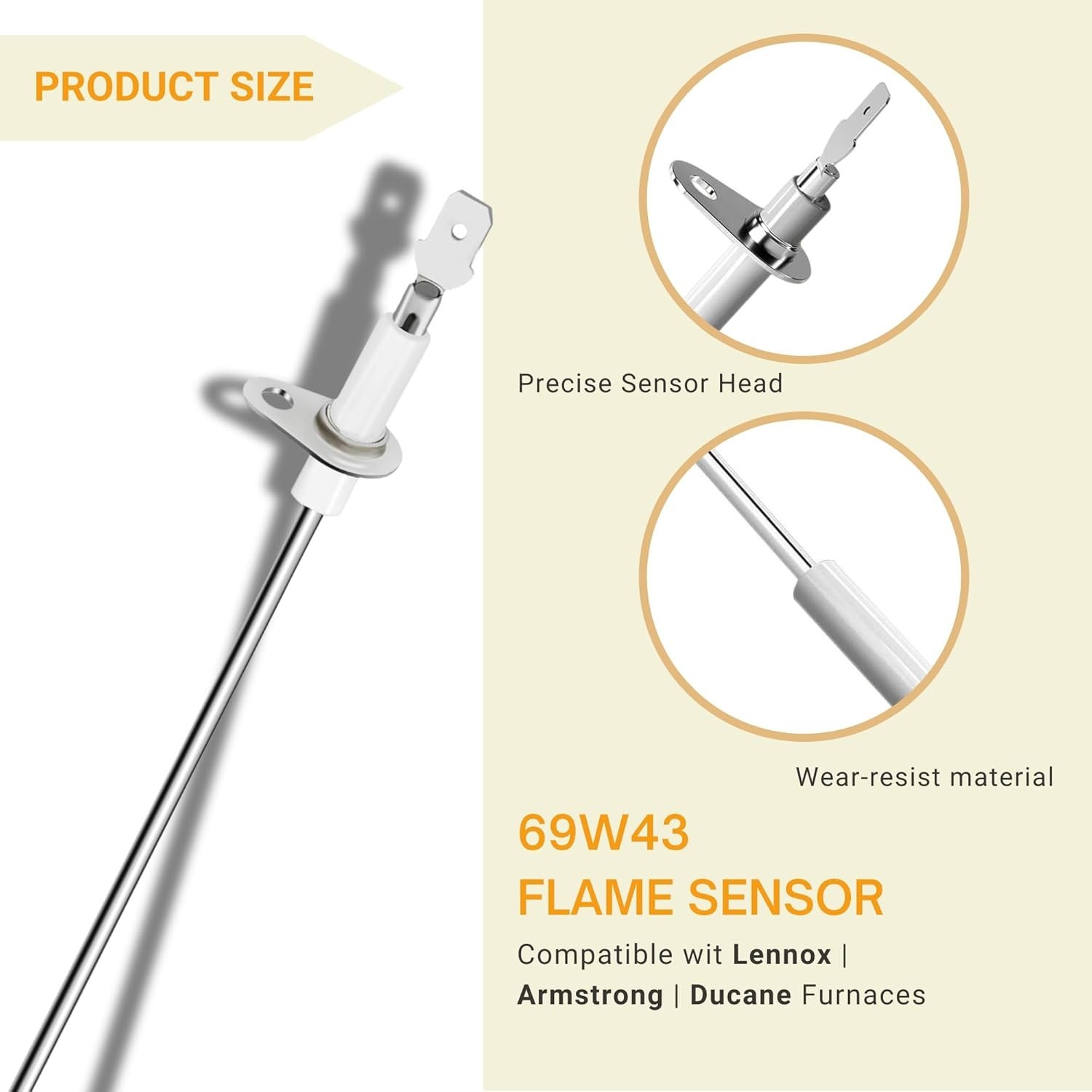 Durable Stainless Steel Flame Sensor for Efficient Flame Detection - 5x7x1