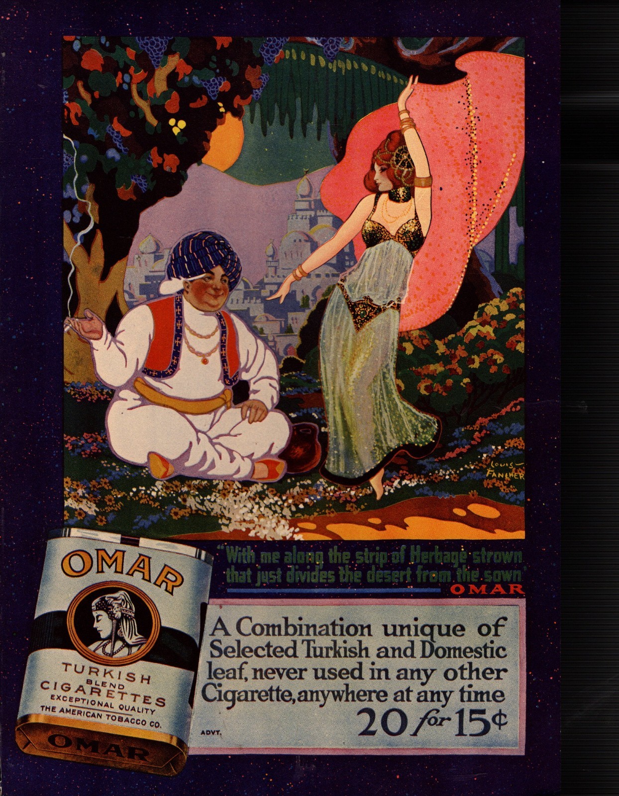 1915 Omar Original tobacco cigarette ad - Lip on which we lean From Theatre