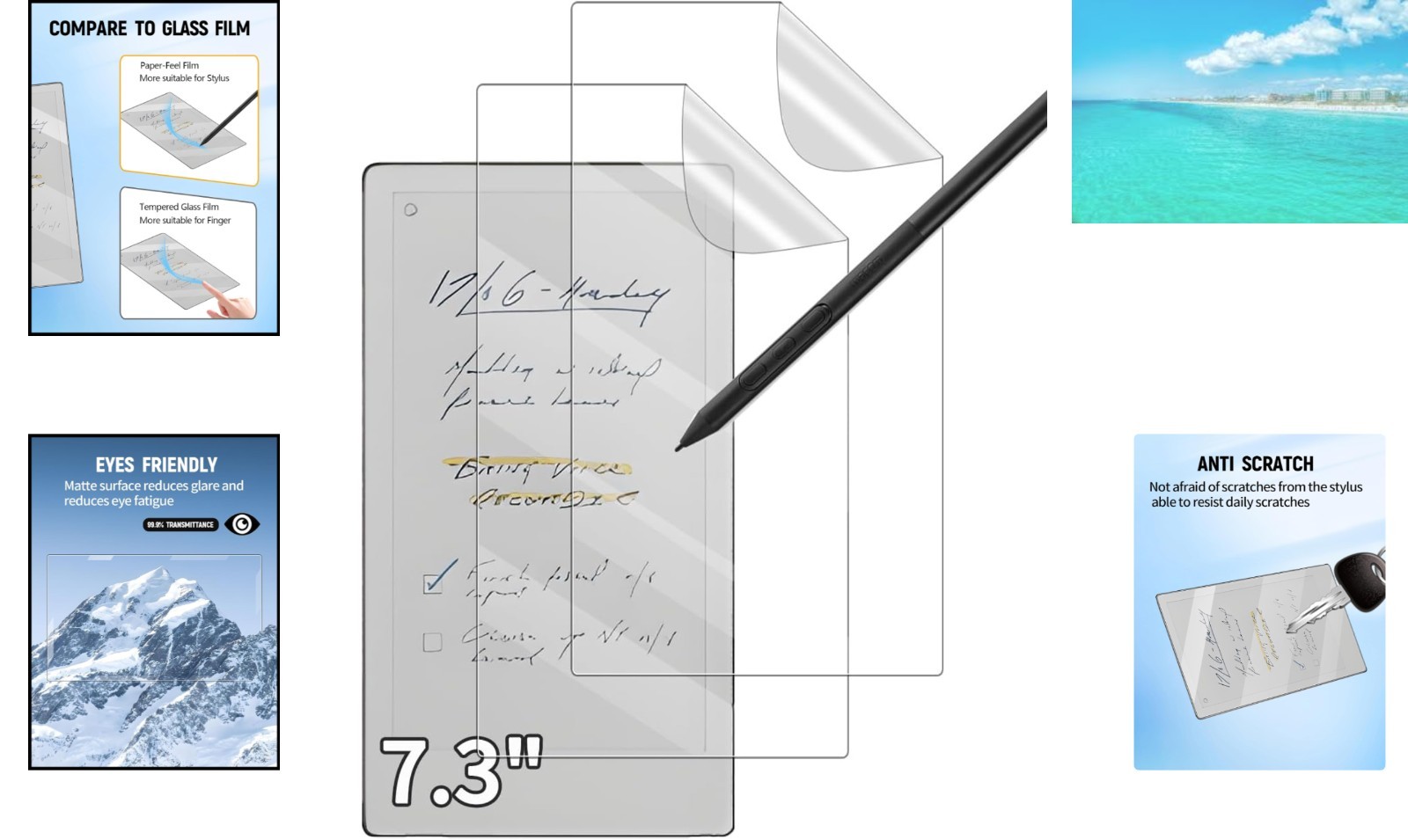 2-Pack Writing Screen Protector for 7.3 Inch Tablets - Anti-Glare & Scratch-R...