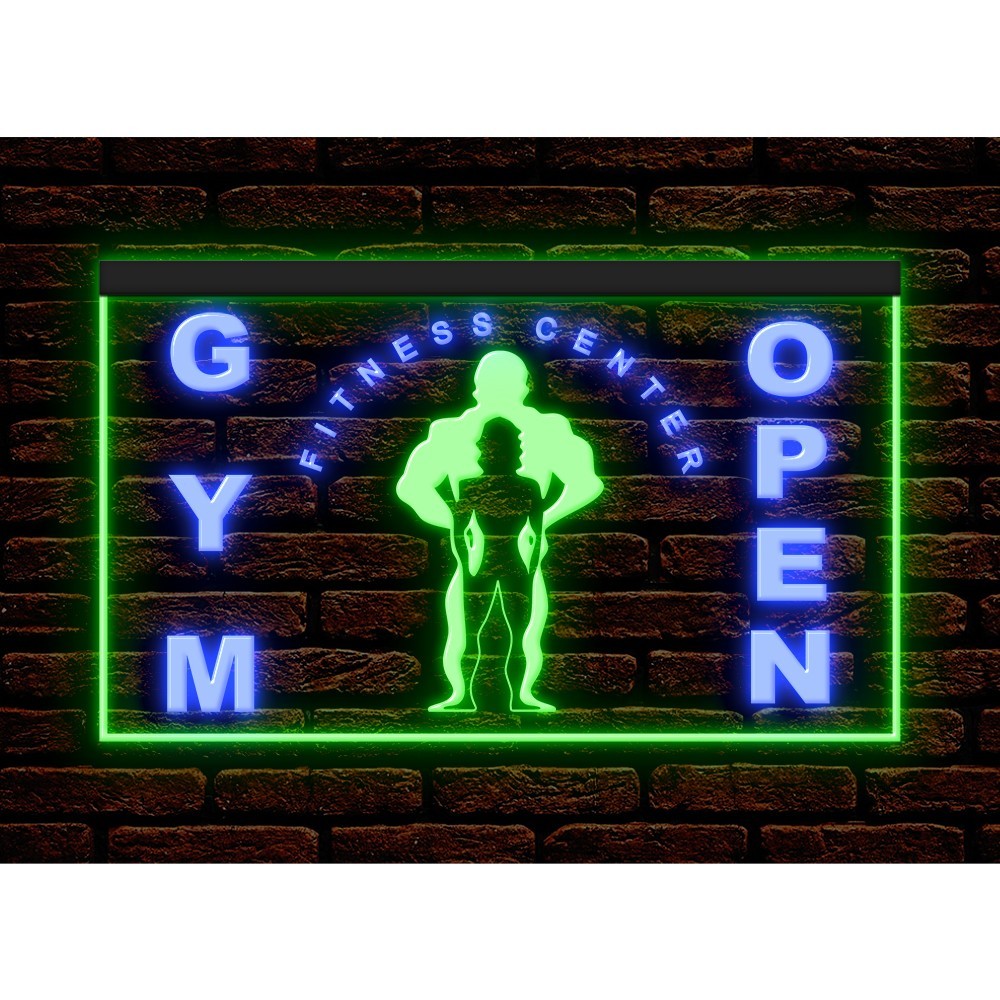 GYM OPEN Fitness Center Sports Shop Dual Color Two Tone illuminated Neon Sign