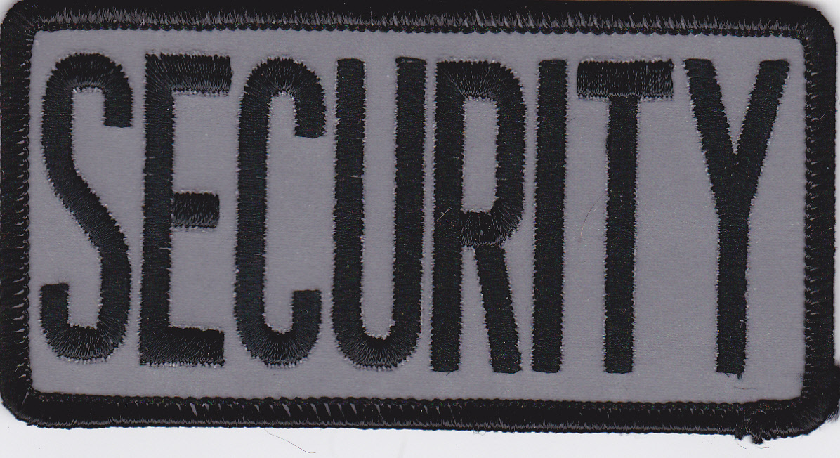 SECURITY patch for vest gear bag, 4 x 2, plastic back, REFLECTIVE