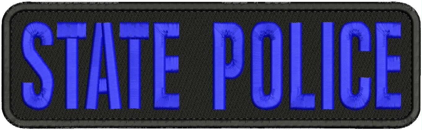 state police embroidery patches 3x11  hook on back  royal blue on black