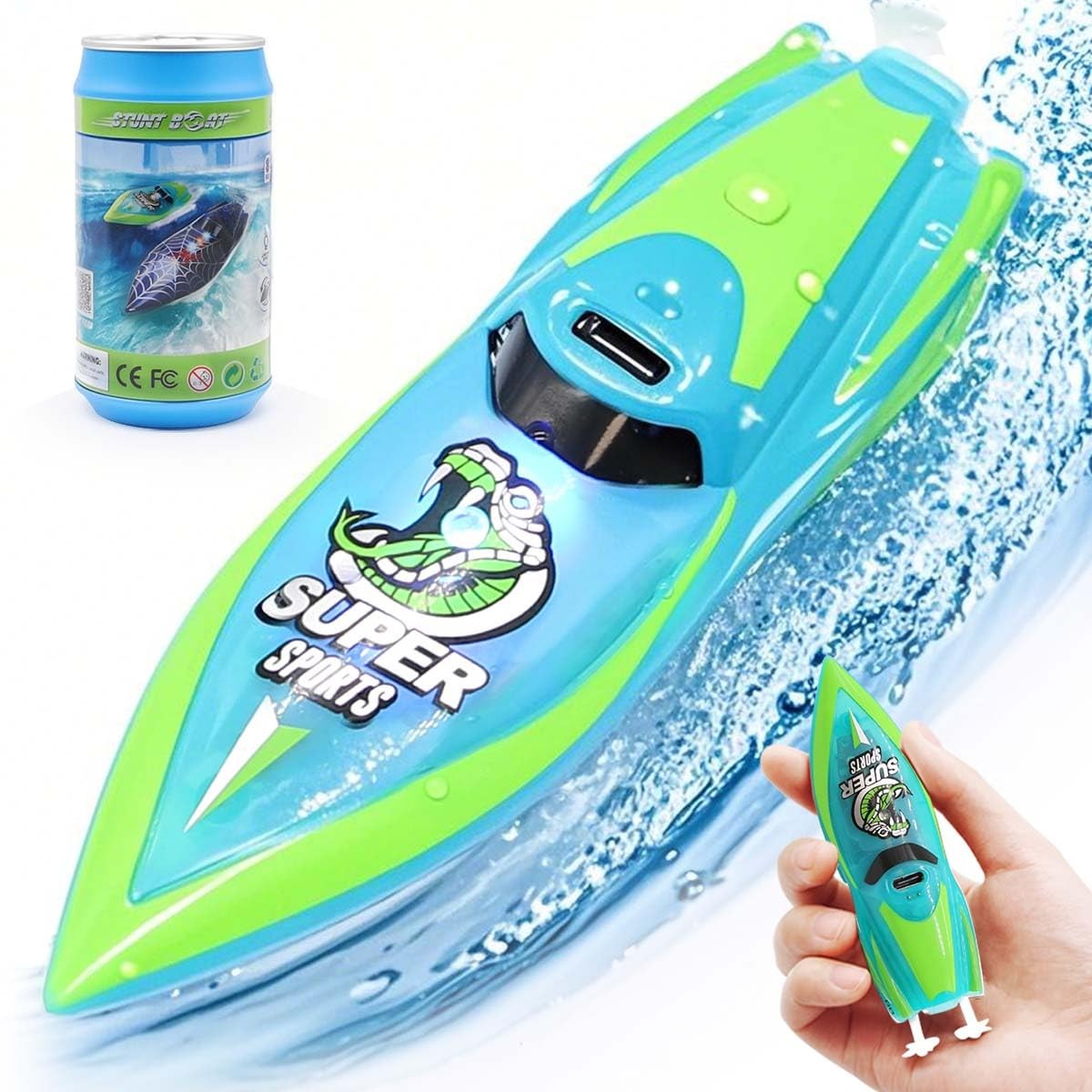 Mini Remote Control Boat RC Boat 2.4Ghz 360 Rotating LED Light bulit-in Recha...