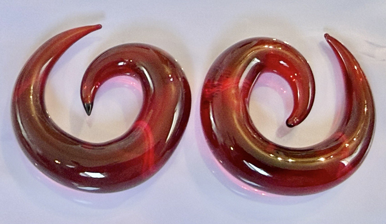 PAIR Red Glass Spiral Tapers Expanders Plugs Gauges Body Jewelry