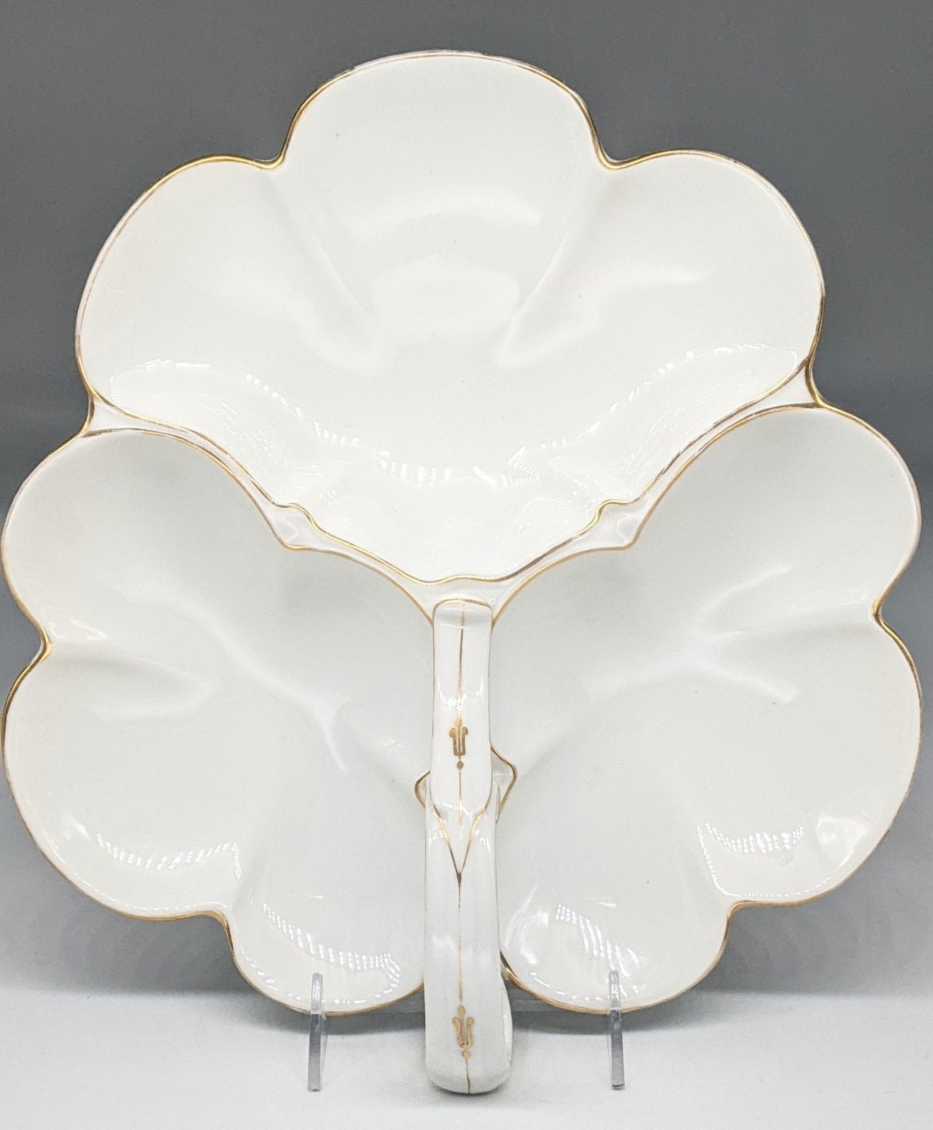 Antique porcelain three leaf condiment relish nut dish  appetizer tray bowls