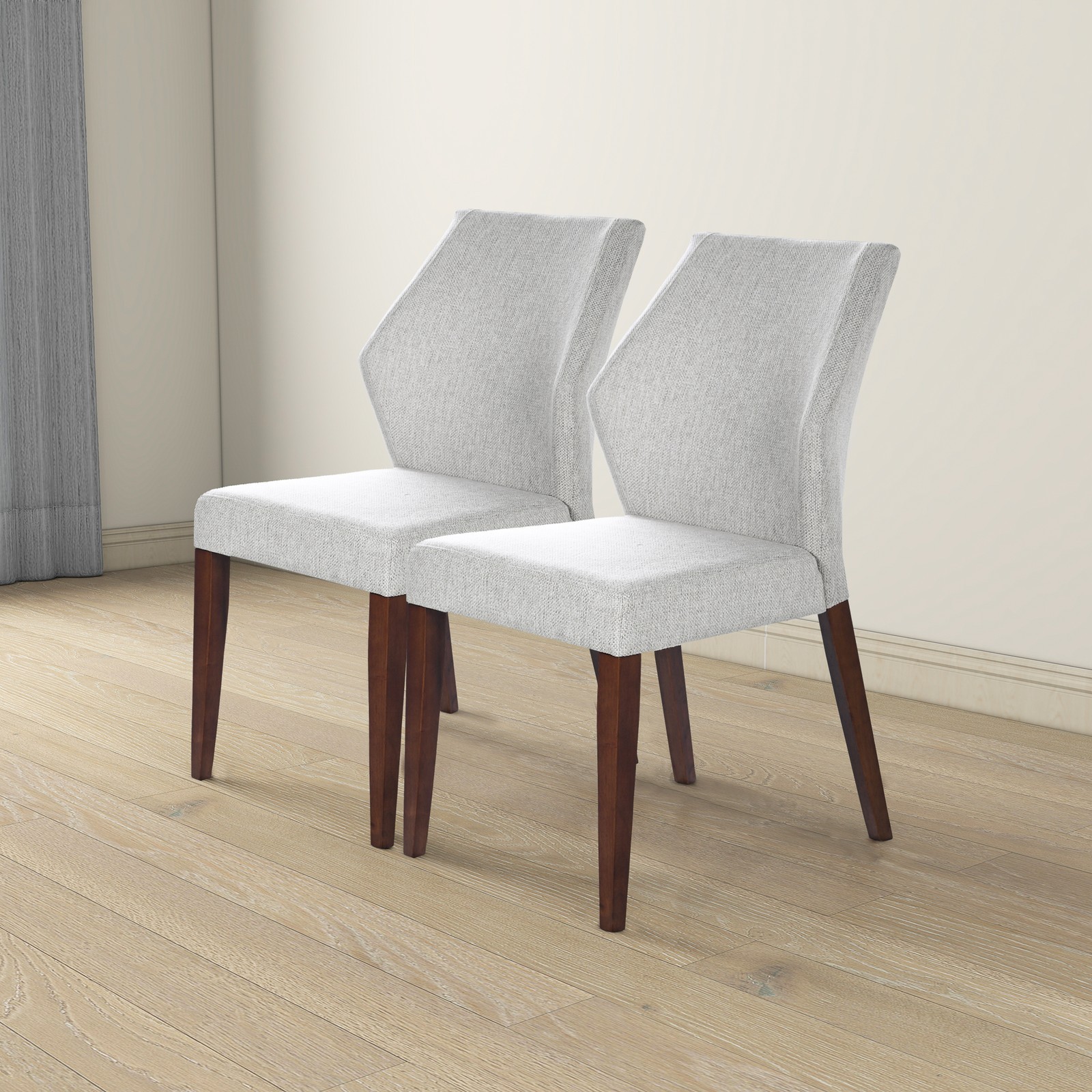 Set of 2 Light Grey Fabric Dining Chairs, Upholstered Side Chairs