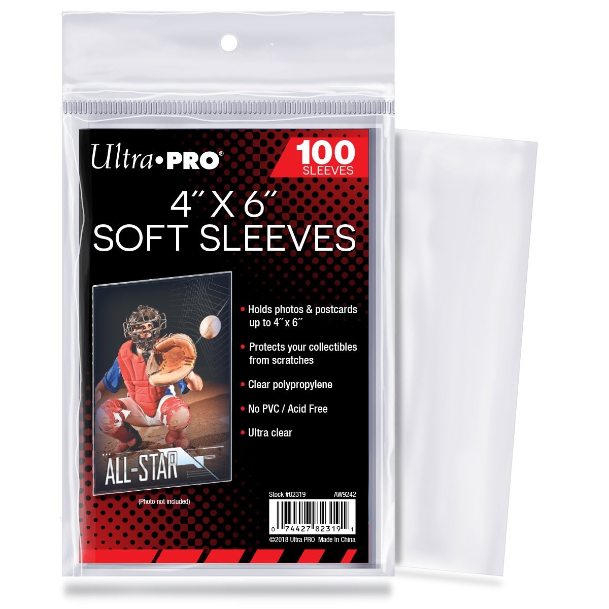 Ultra Pro 4" x 6" Soft Sleeves (100) 100-Pack, Clear