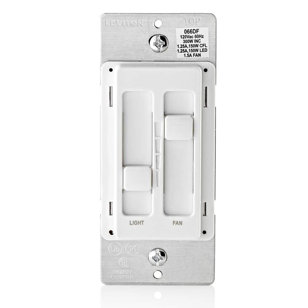Convenient Dual Control Fan & Light Dimmer Switch - White, 150W LED Rated