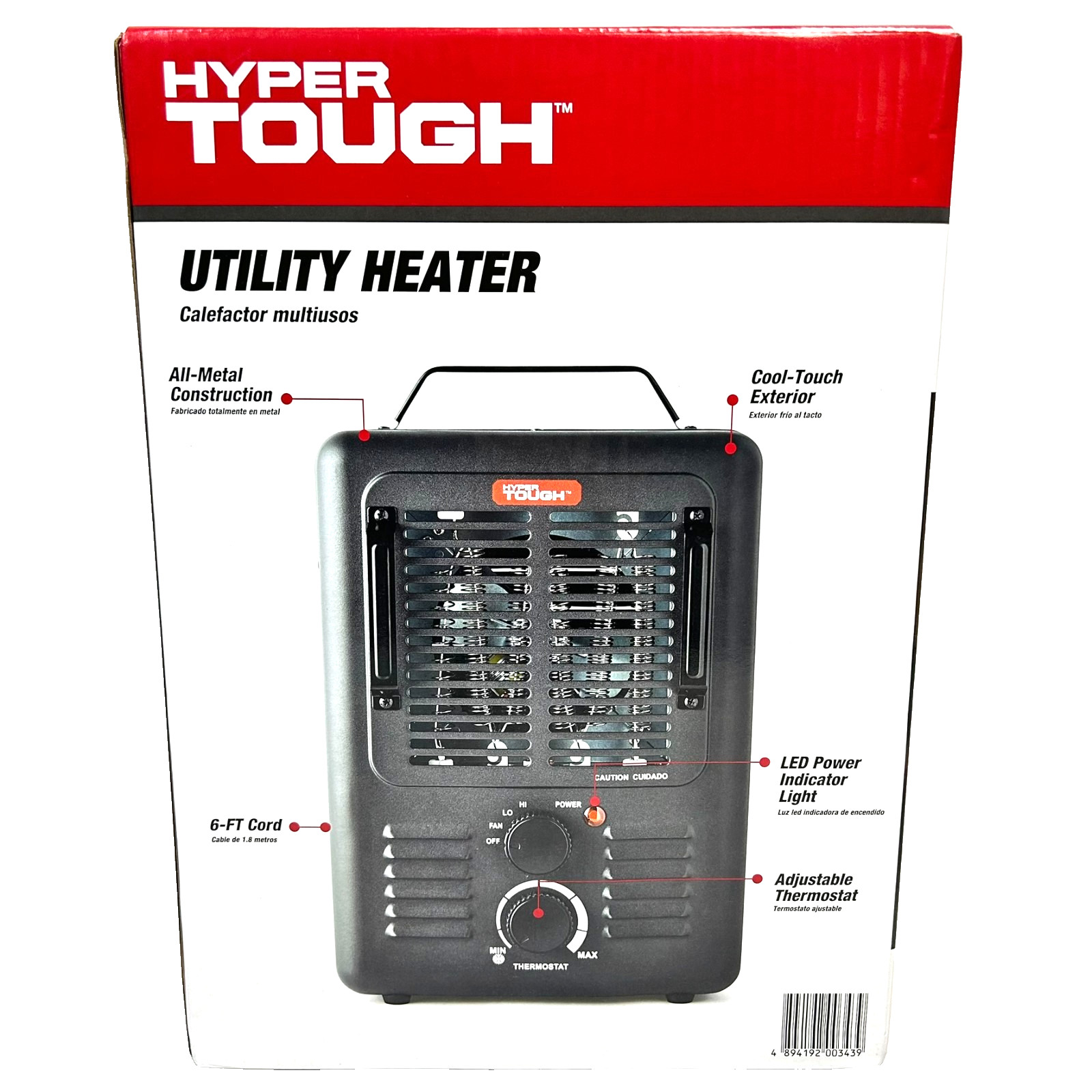 Hyper Tough Utility Heater 1500W Electric Space Heater Tip-Over Protection NIB