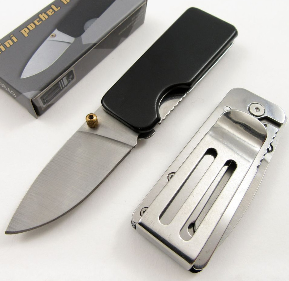 NEW Pocket Knife Money Clip | Silver Stainless 1.75" Blade Folding EDC - Black