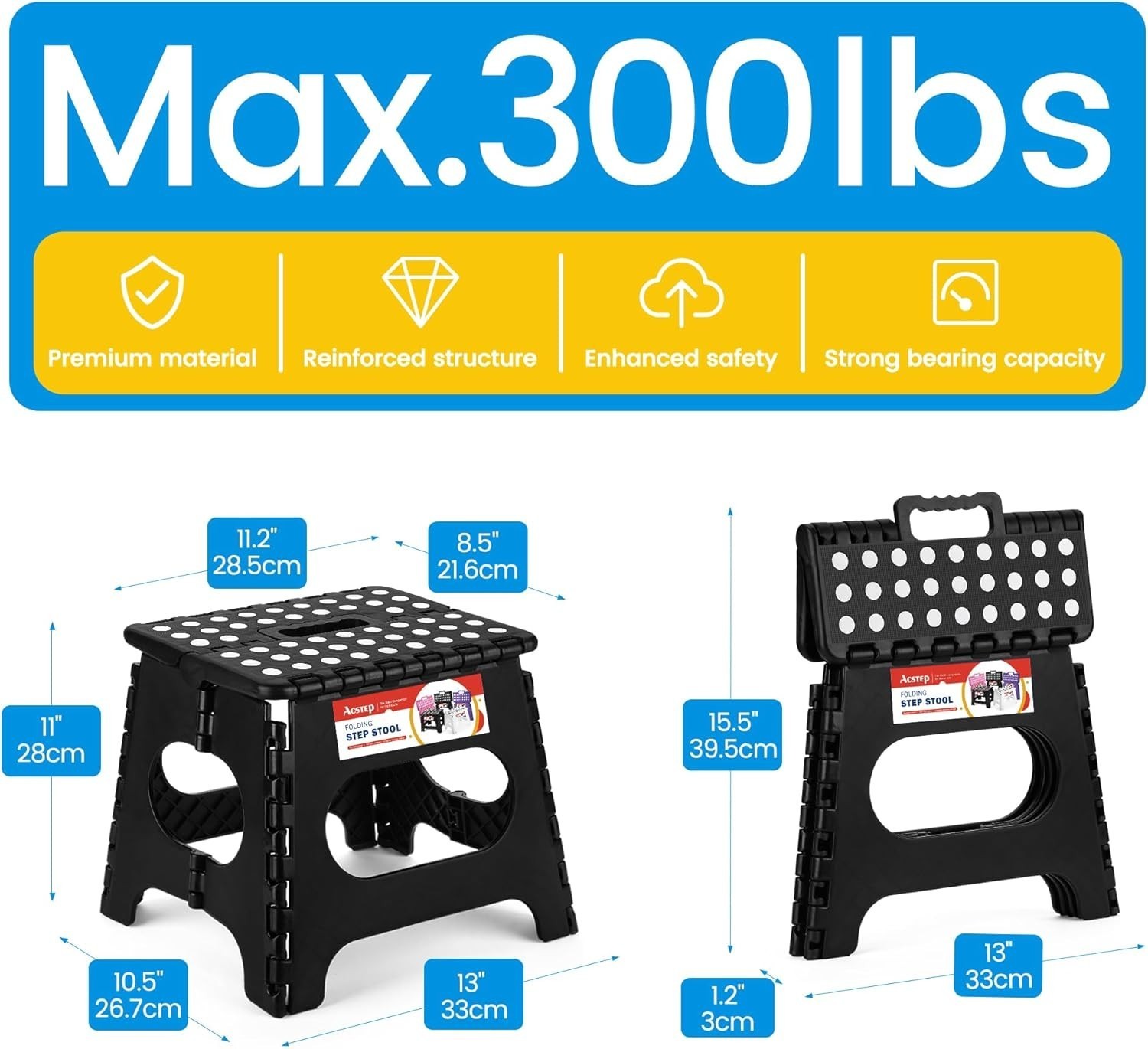 Folding Step Stool 11 Inch Plastic Foldable Step Stool Kids & Adults Non Slip