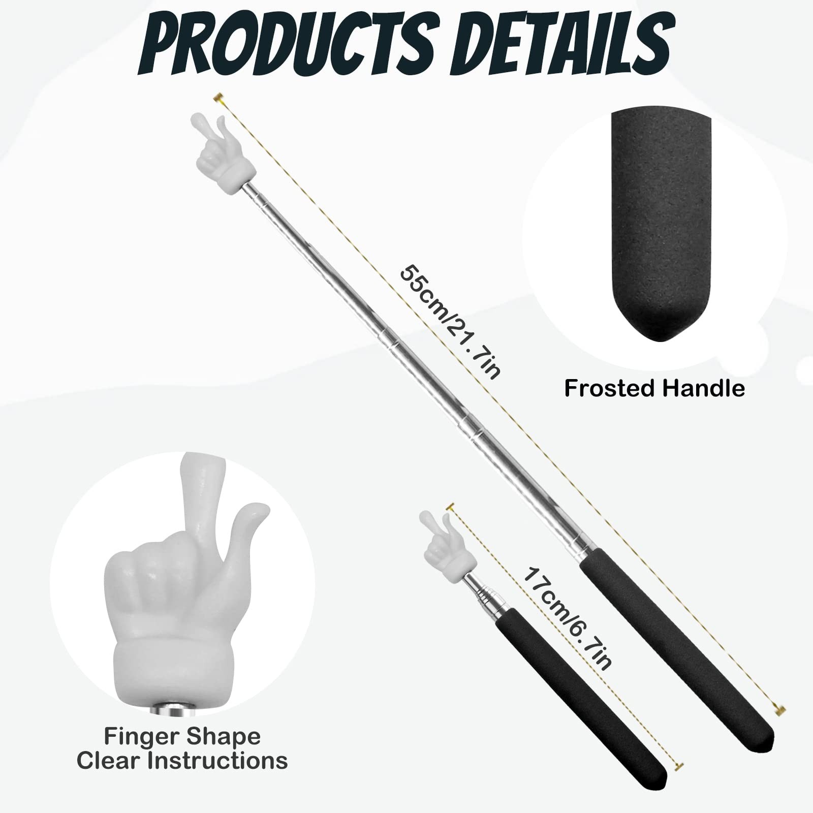 2Pcs Telescopic Teachers Pointer, Extendable Hand Pointer Finger Black
