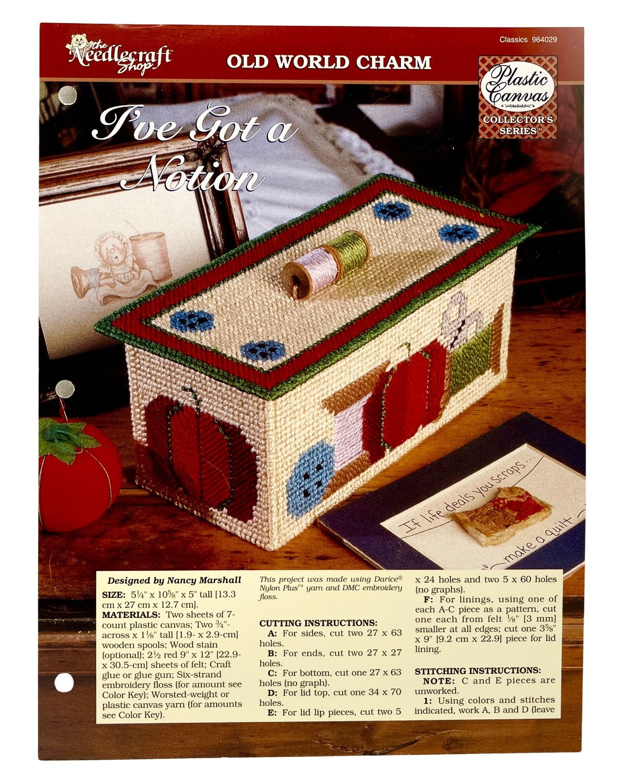 1996 Needlecraft Shop I've Got A Notion 964029 Plastic Canvas Pattern Box 1022