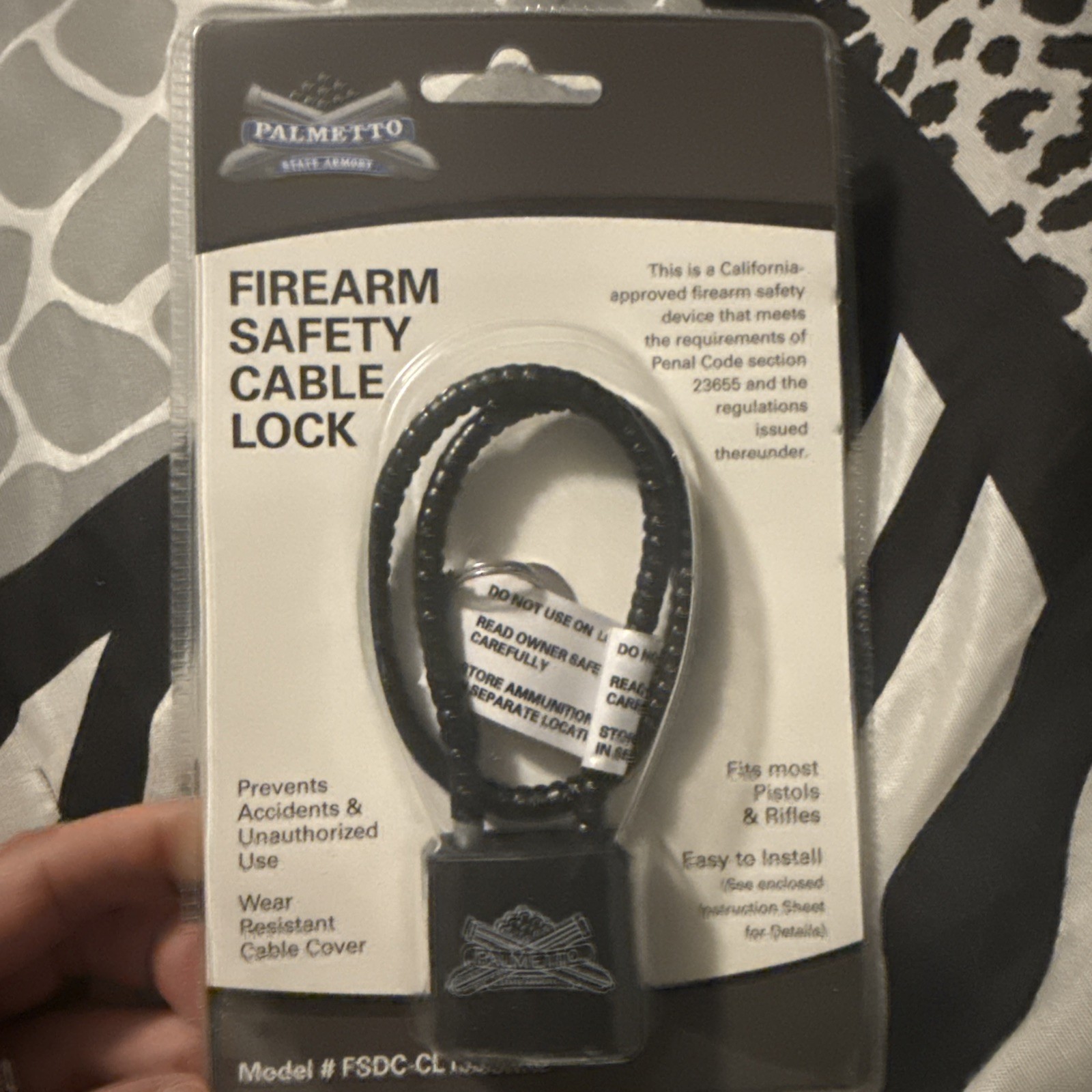 NIP Palmetto State Armory Firearm Safety Cable Lock Fits most Pistols and Rifles