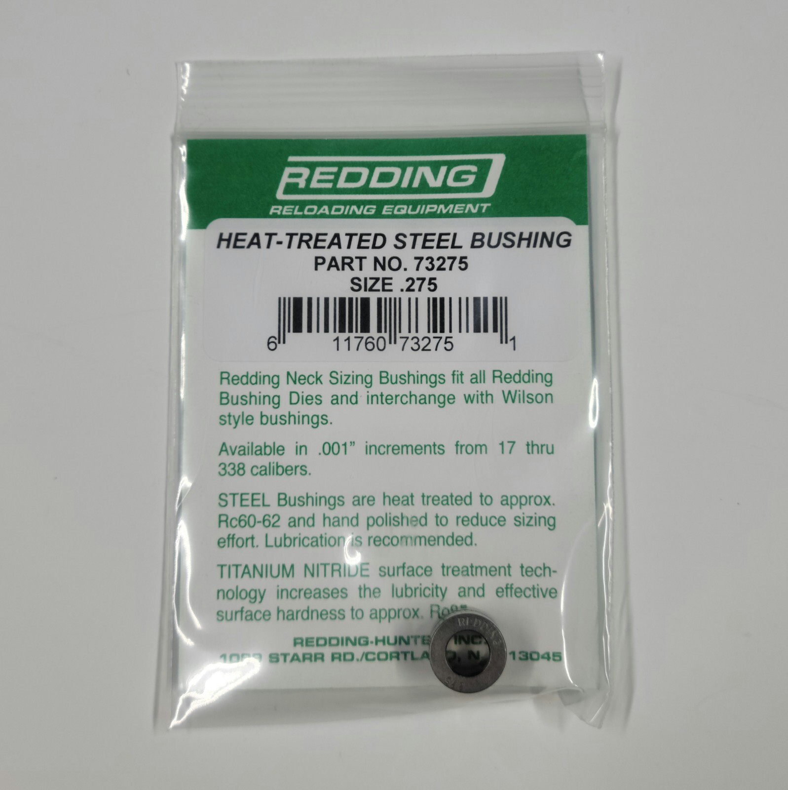 73275 REDDING HEAT TREATED STEEL .275 NECK SIZE BUSHING - BRAND NEW - FREE SHIP