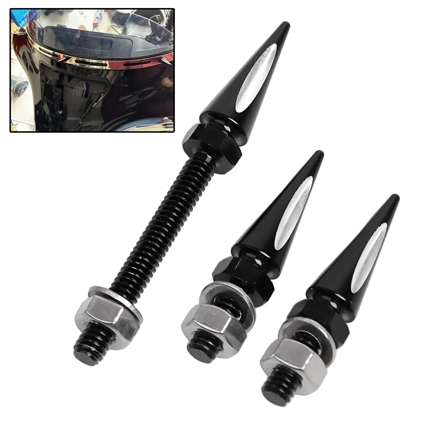 Black Cut Windshield Spikes Bolts Kit For Harley Electra Tri Street Glide FLHX