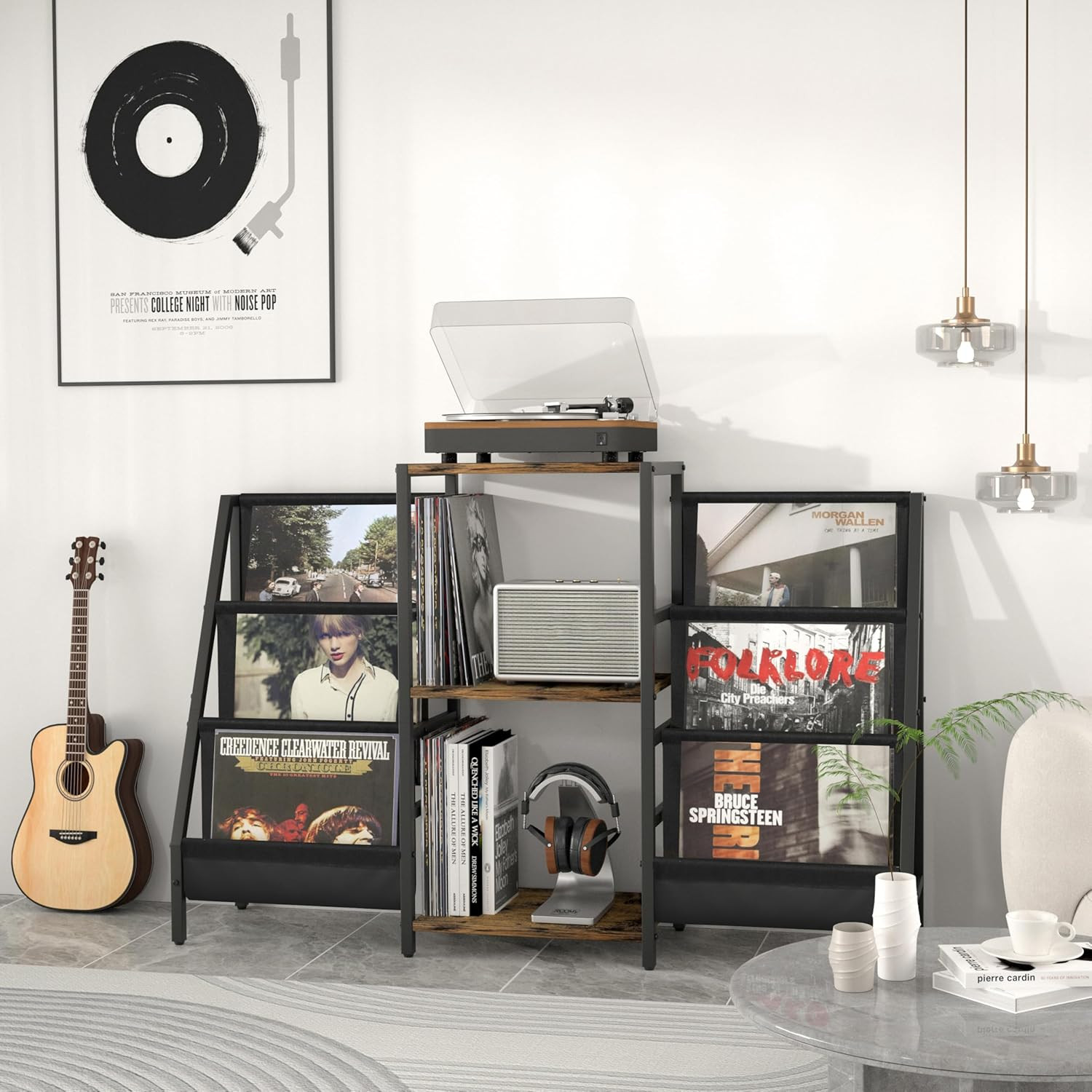 Record Player Stand with Vinyl Storage, Record Player Table with Vinyl Record St