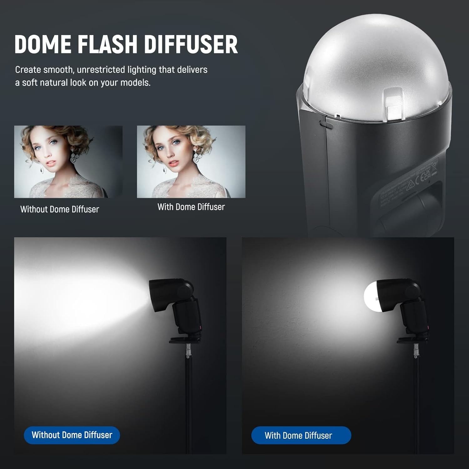 NEEWER Magnetic Dome Diffuser for Round Head Speedlite Flash, Magnetically Attac