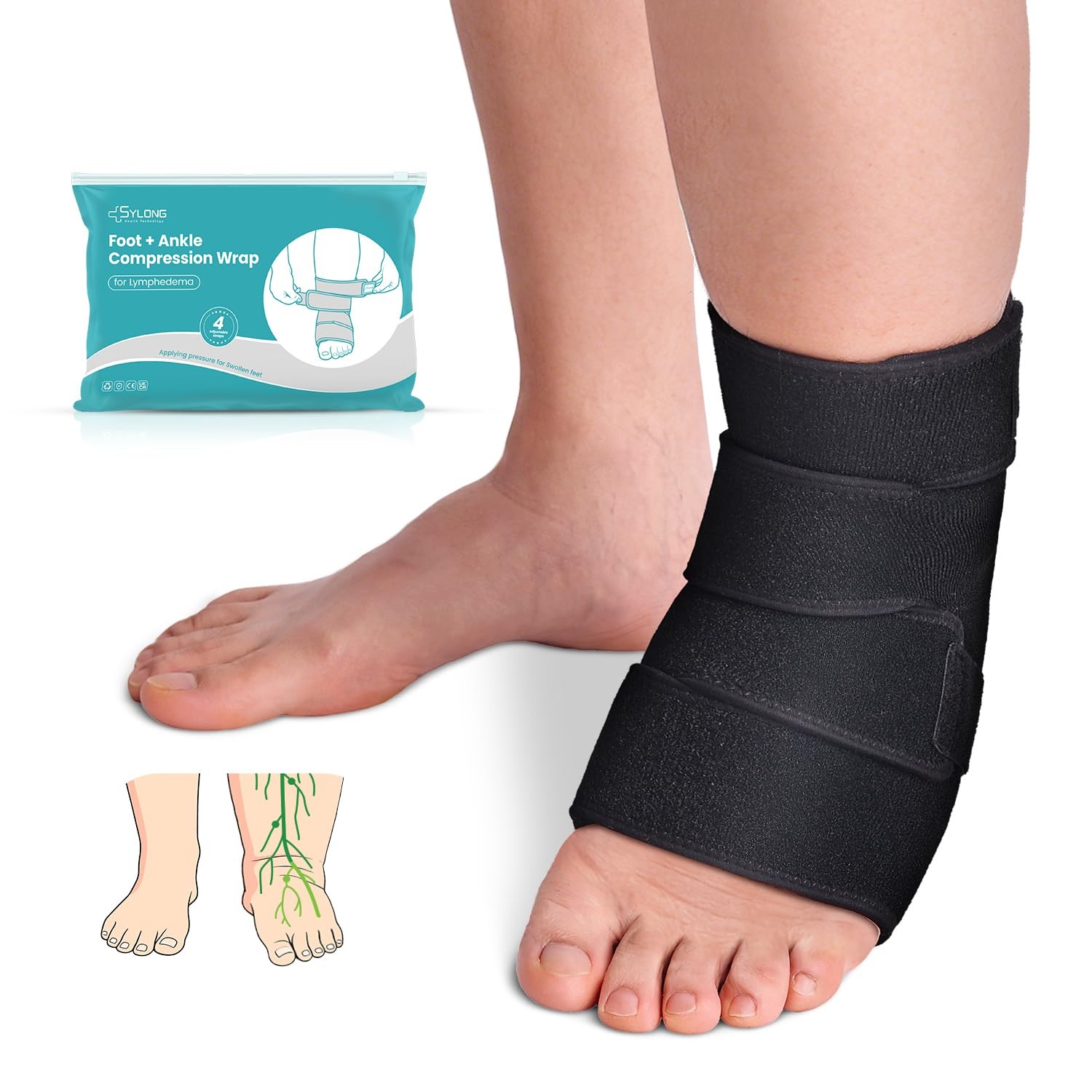 ® Swollen Foot & Ankle Edema Compression Wrap Brace Adjustable Sleeve for Foo...