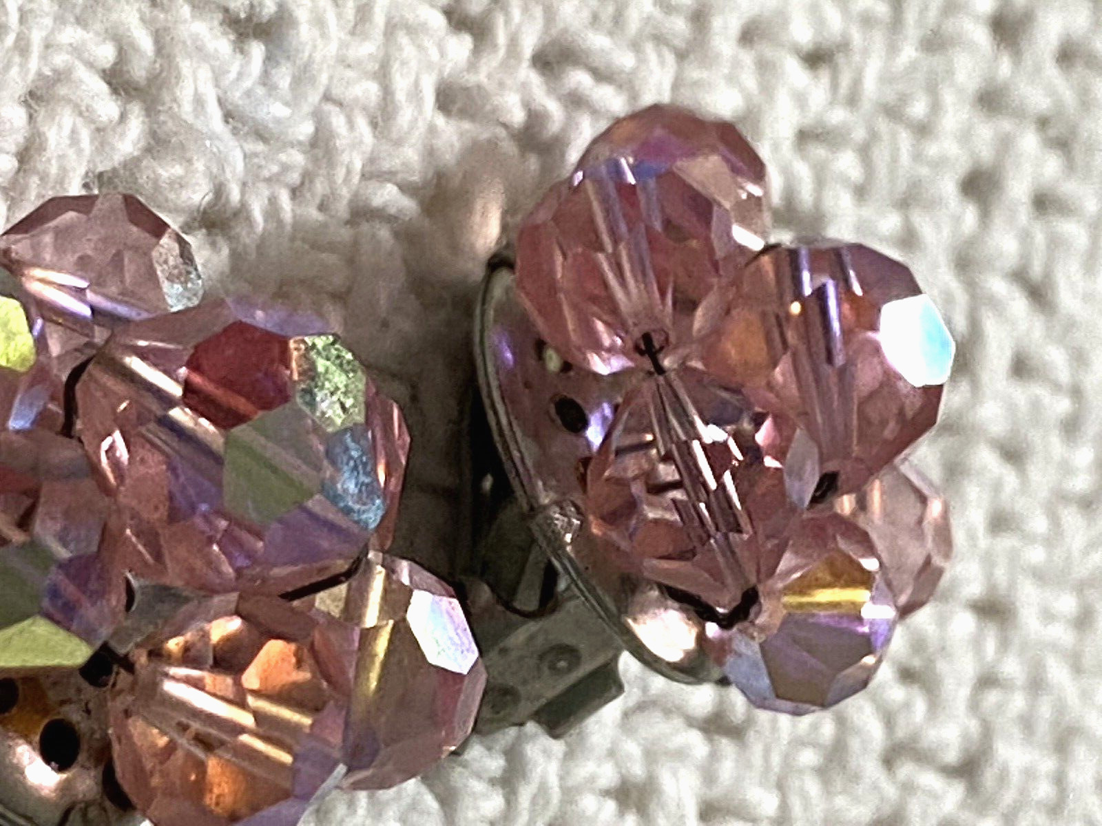 Vintage Pink Aurora Borealis Bead Cluster Earrings