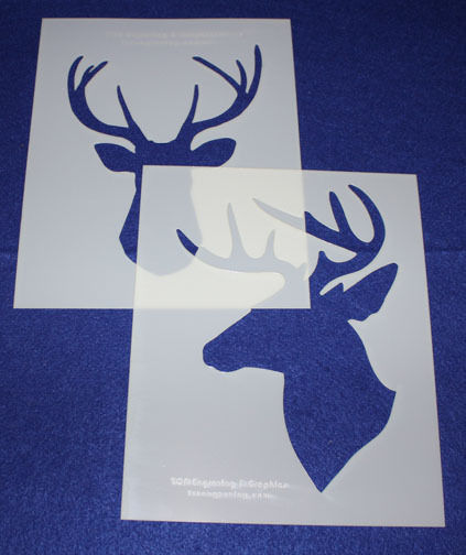 2 Pc Set -Mylar 14 Mil Buck/Deer Head LG Stencils  Painting/Crafts/Stencil