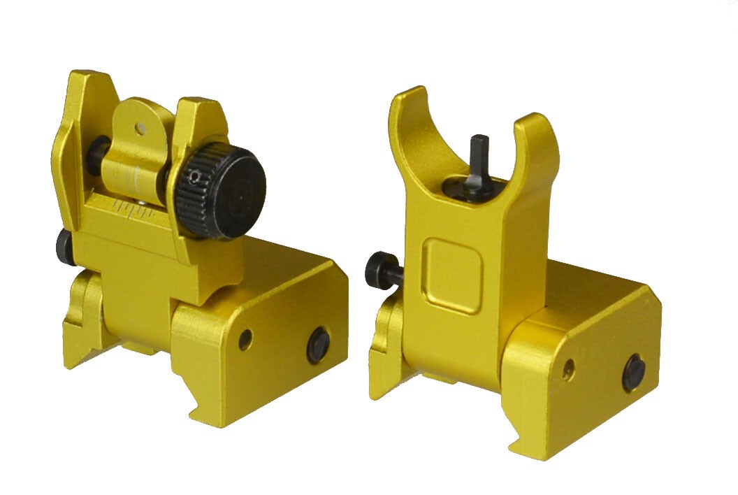 Gold Front And Rear Flip Up Iron Sight Set BUIS With Picatinny Mount