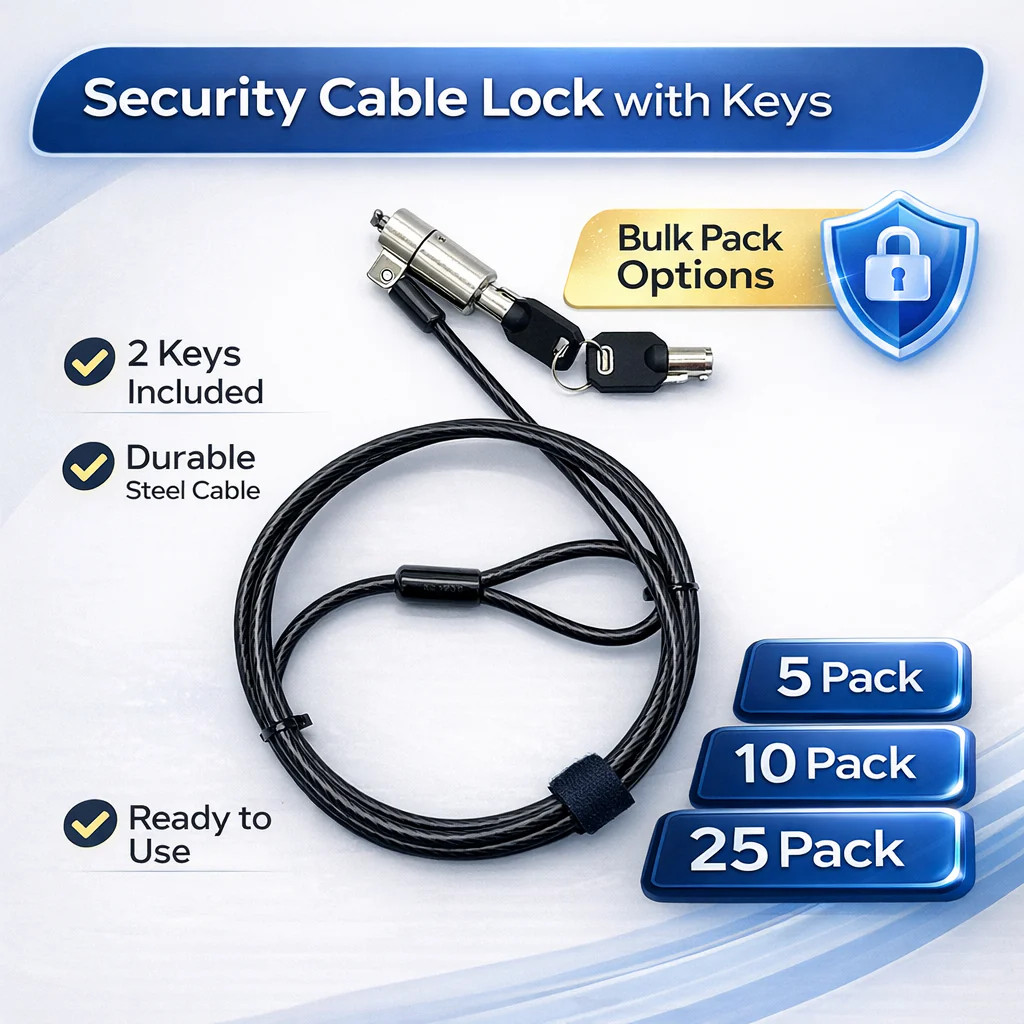 Laptop Cable Lock Keyed Security Cable w/ 2 Keys 5 Pack 10 Pack 25 Pack