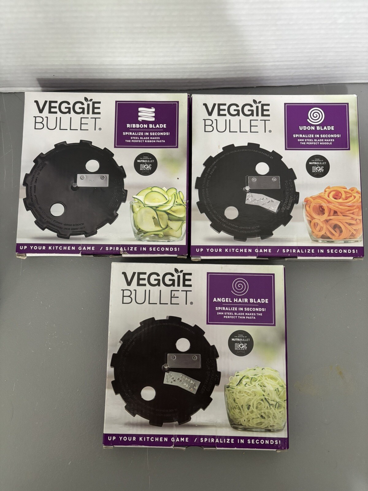 Veggie Bullet Blades Lot of 3 ~ Udon Blade, Ribbon Blade & Angel Hair Blade