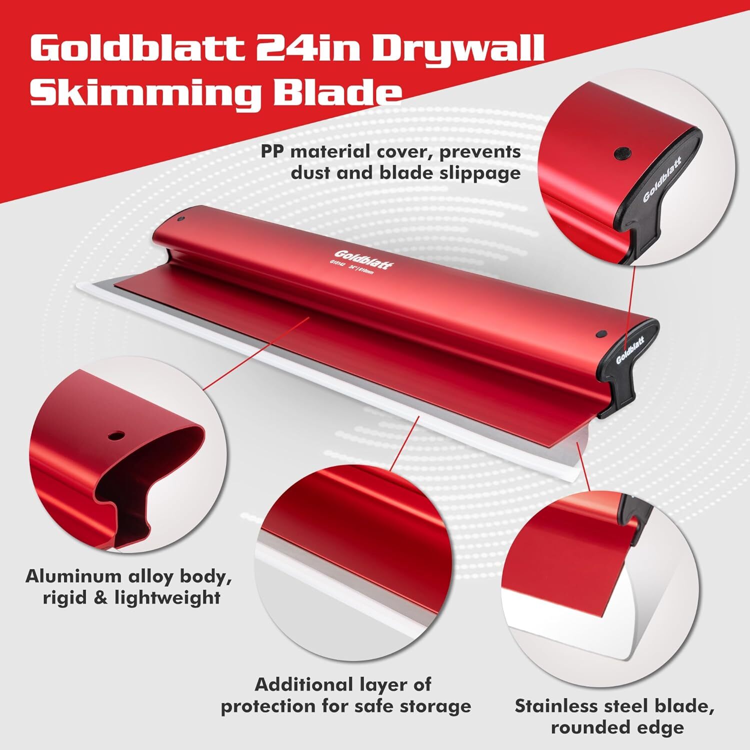Goldblatt 24 inch Drywall Skimming Blade 0.3mm Skim Coat Aluminum Handle