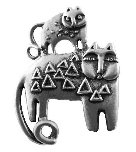 Laurel Burch "Feline Family" Pin - Silvertone - LBP44S