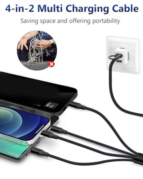 USB C Splitter Multi Charging Cable, USB A/C Fast Charging Cord, 4 in 2 Multi