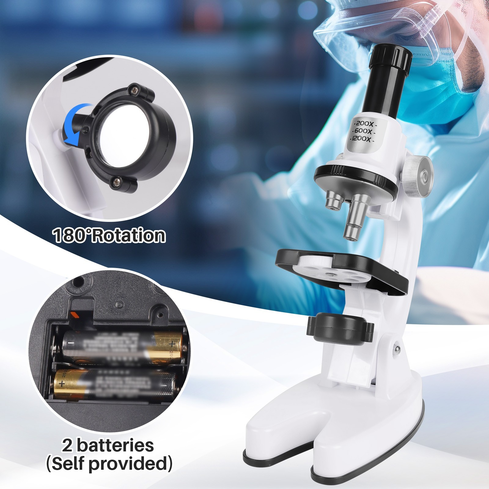 Kids Biological Microscope Students Laboratory 200x 600x 1200x Magnification