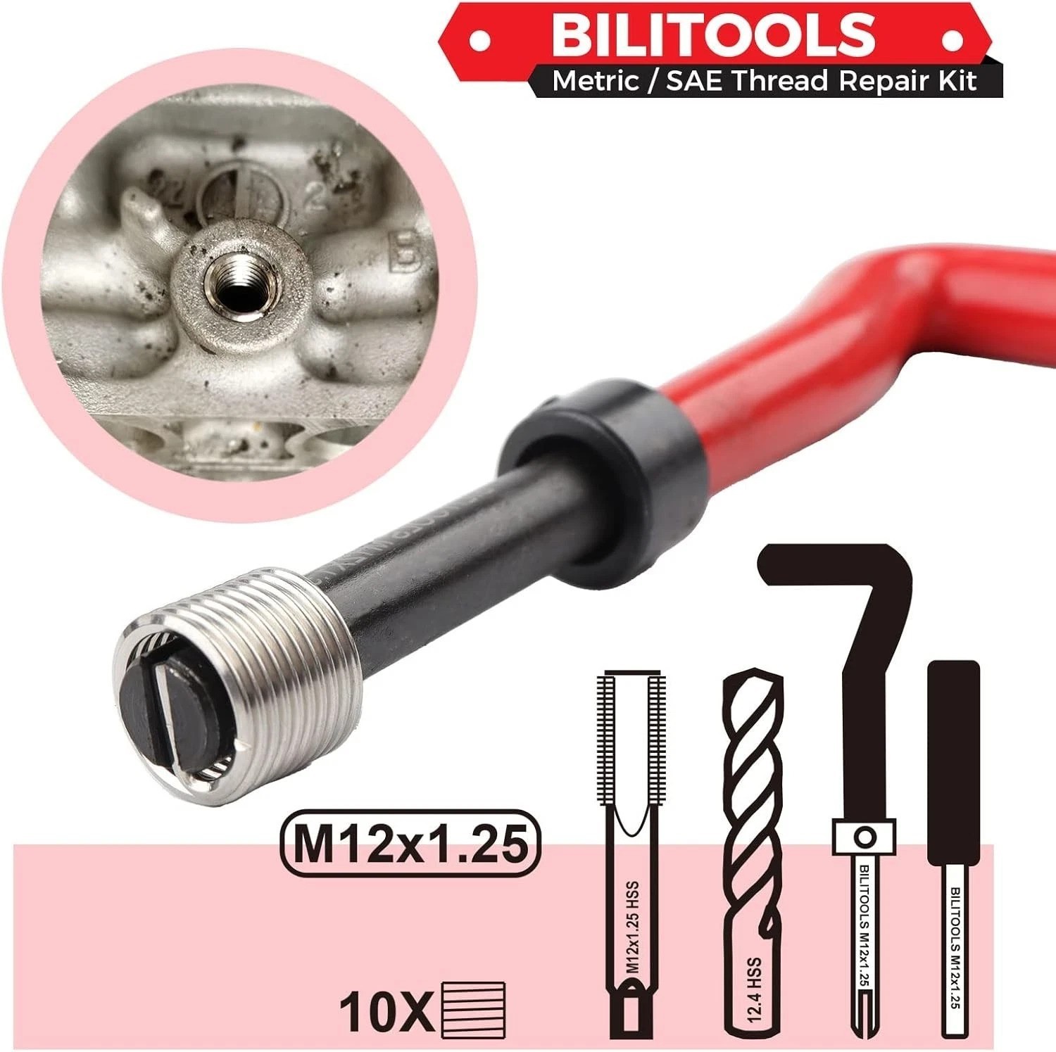 High Efficiency M12x1.25 Thread Repair Kit - Durable HSS Drill & Tools Included