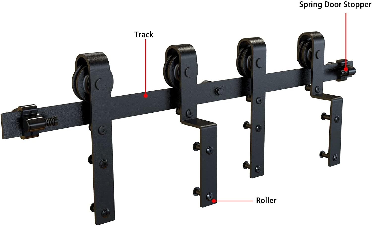 CCJH 5-20FT Bypass Sliding Barn Door Hardware Kit Single Track for Double Doors
