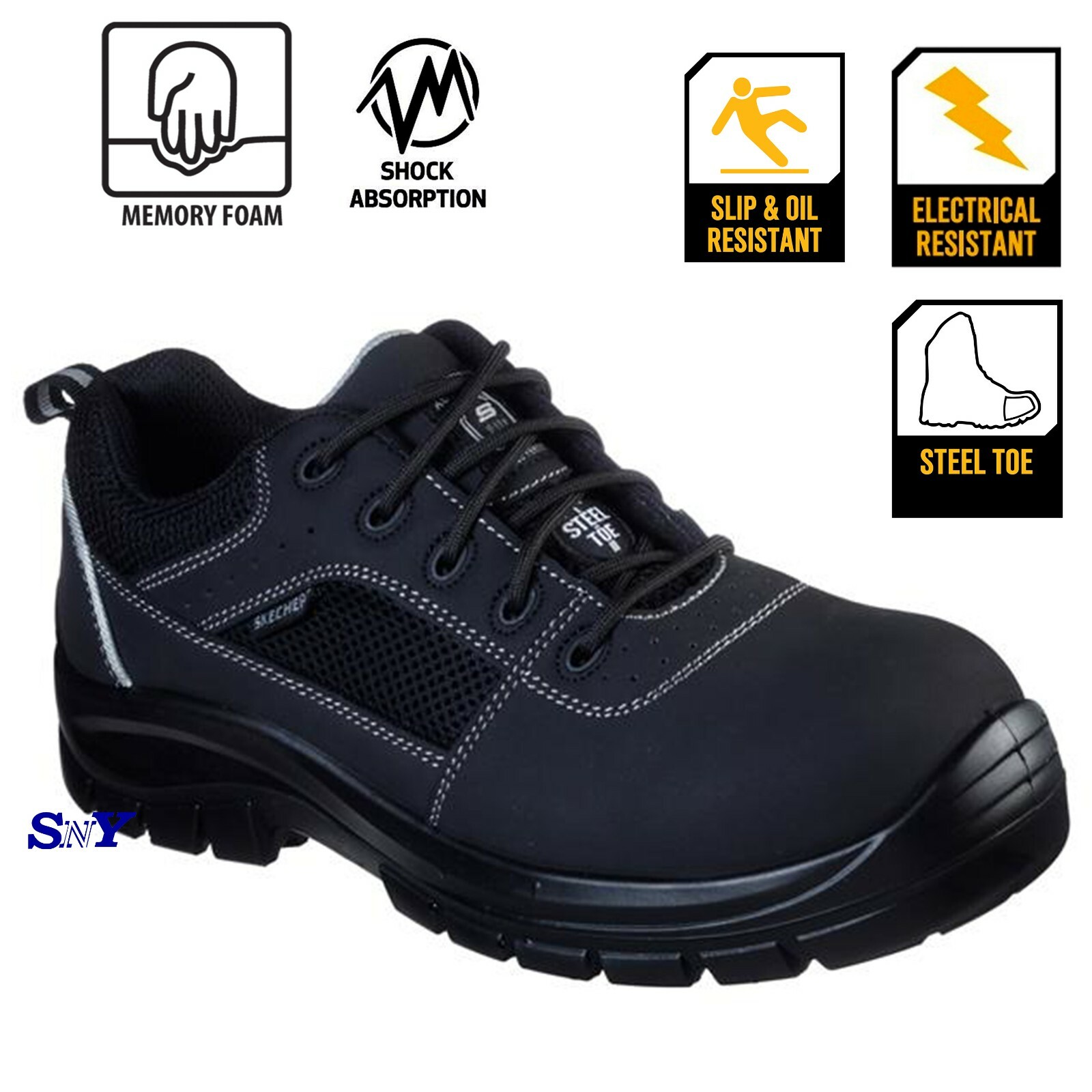 SKECHERS Men's Steel Toe ASTM EH Shock Absorbing Memory Foam Work Shoes wb