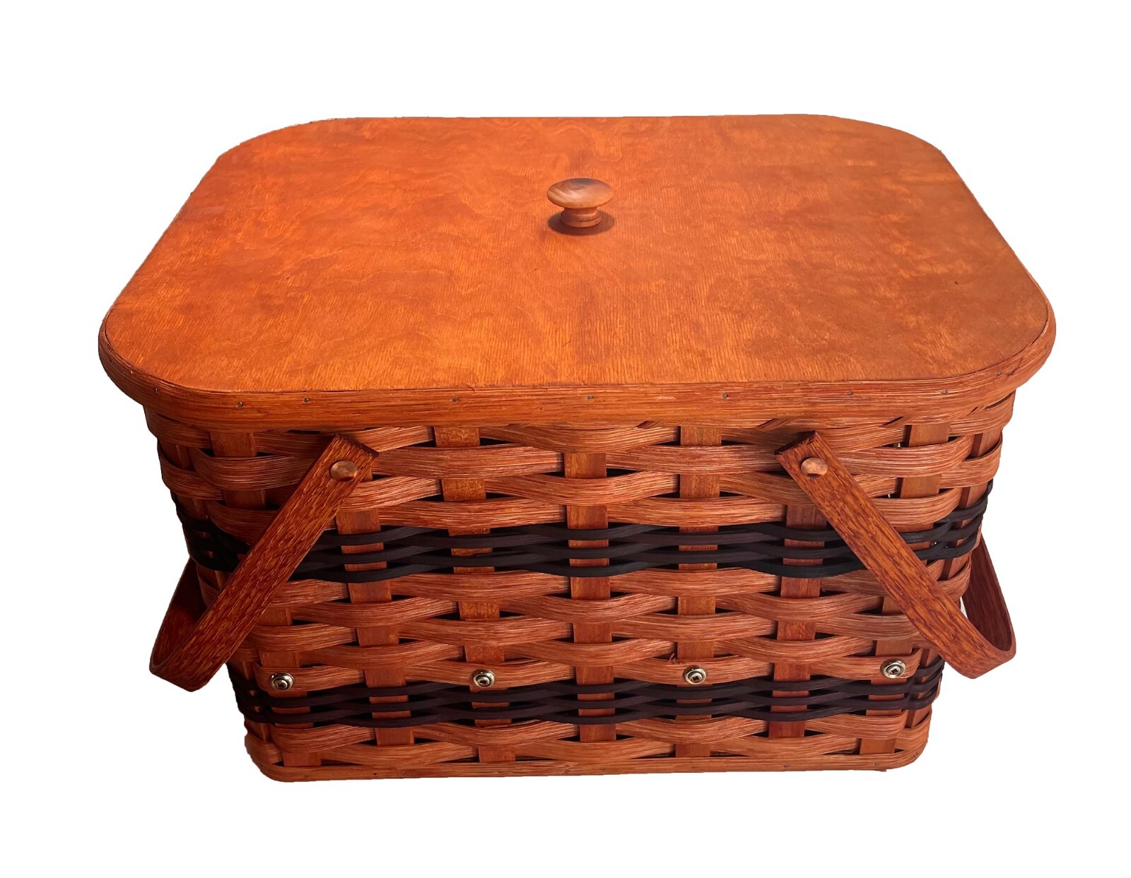 Amish Picnic Basket Medium Size With Solid Oak Lid and Swinging Handles