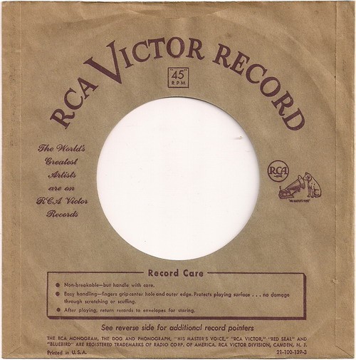 Company Sleeve 45 RCA Victor - Brown w/ Arched Red Text (1950-1952) Diagonal Cut