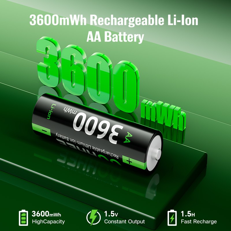 4PCS AA 3600mWh 1.5V Rechargeable Lithium Battery with Thin Charging Storage Box