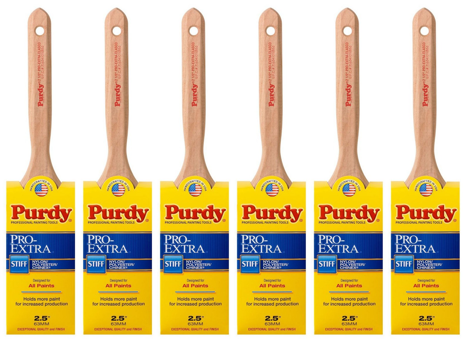 Genuine Purdy 6 Pack Pro-Extra Elasco Flat 2-1/2" Paint Brushes 144100725-6PK