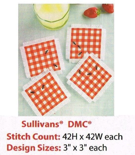 PICNIC ANTS COASTERS  CROSS STITCH PATTERN ONLY - YD  SEA