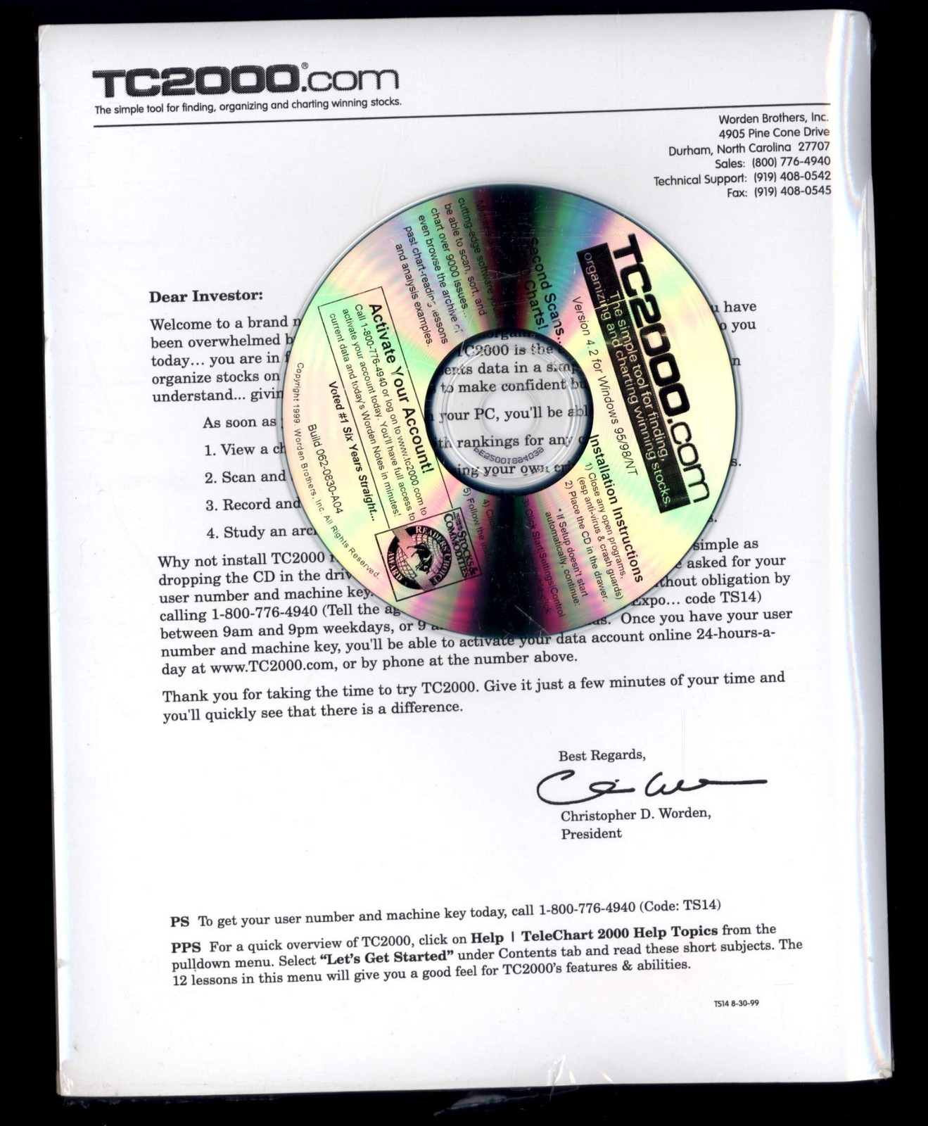 TC 2000 Version 4 for Windows 95, 98, NT * Software for Stock Charting WORDEN BR