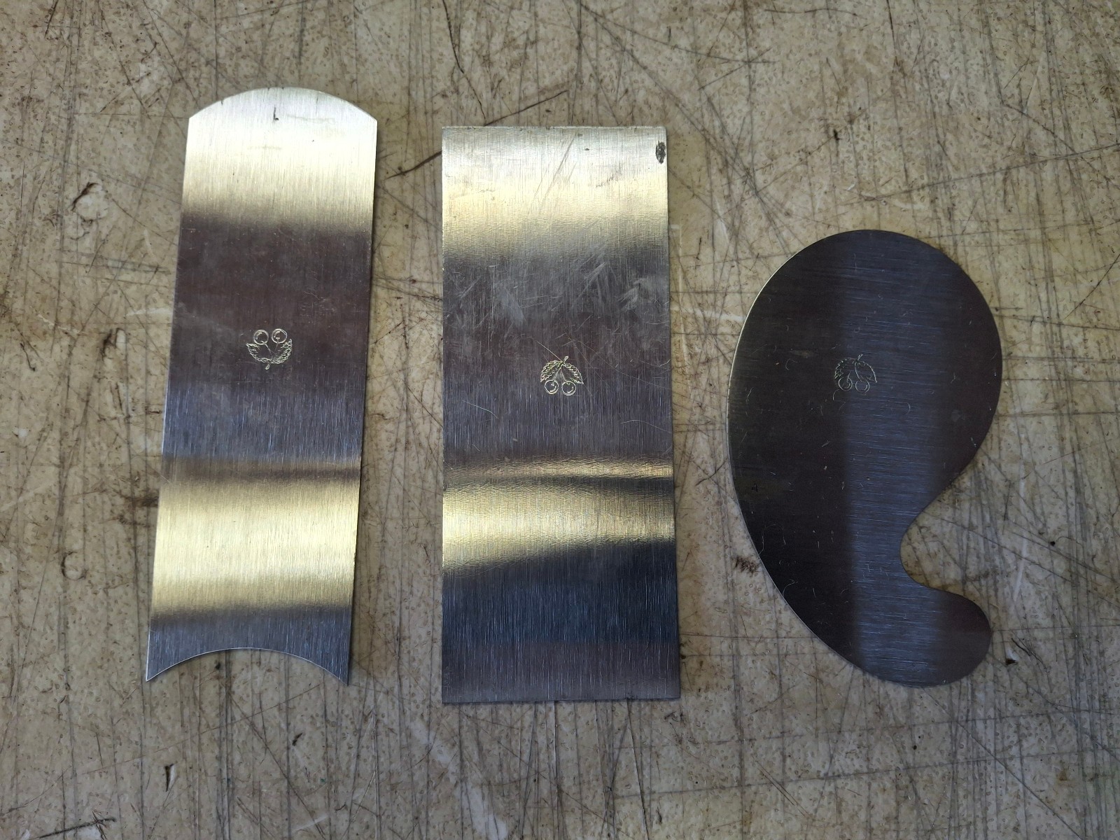(3) Two Cherries Kirschen Rectangular Gooseneck Hollow Round Cabinet Scraper